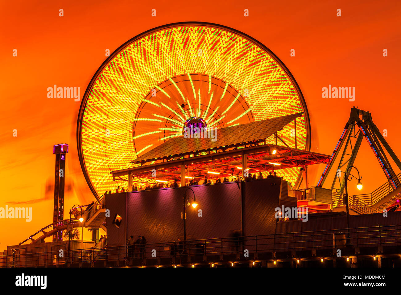 Sonnenuntergang am Santa Monica Pier Los Angeles Stockfoto