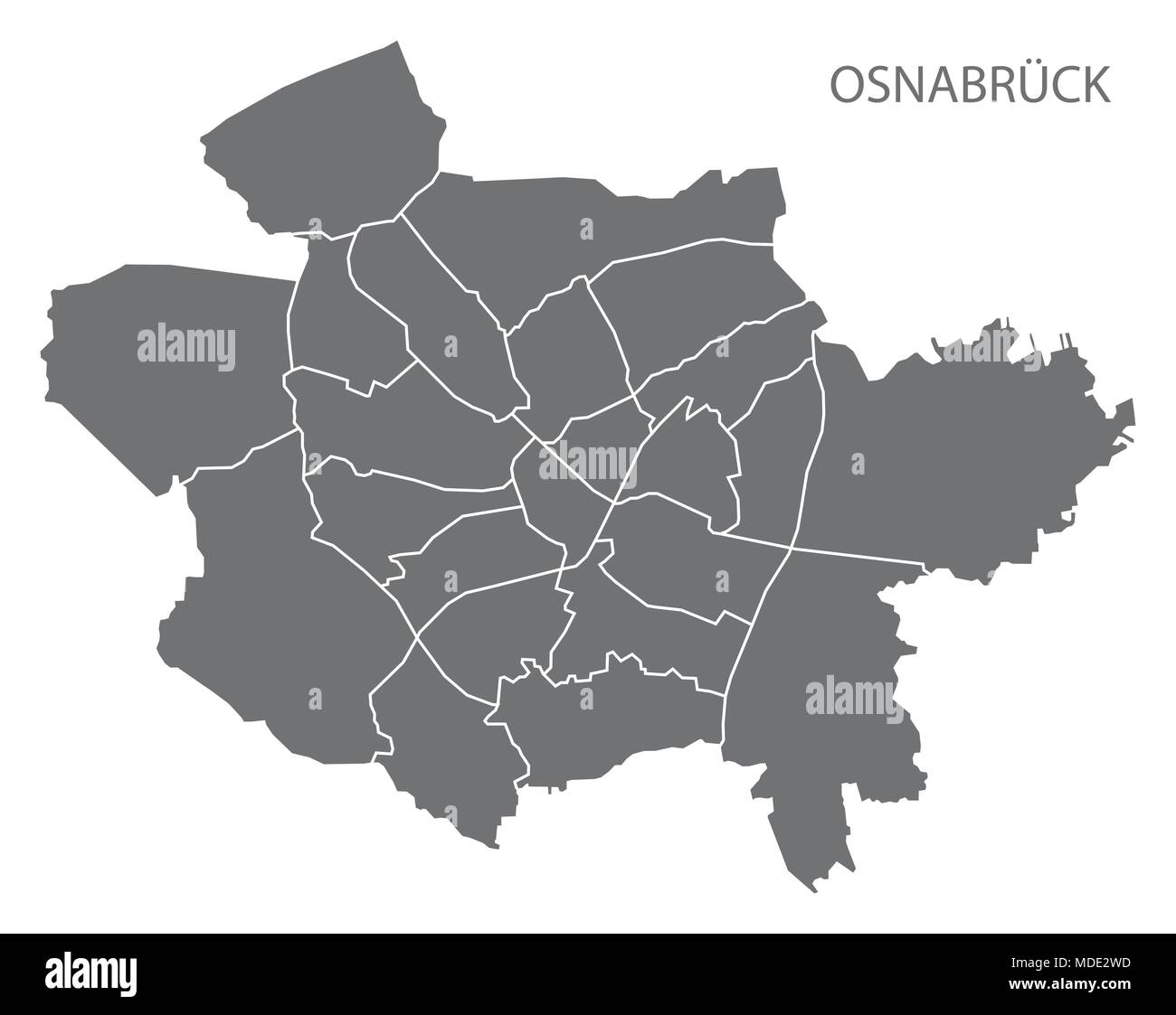 Osnabrück Stadtplan mit Bezirken Grau Abbildung silhouette Form Stock Vektor