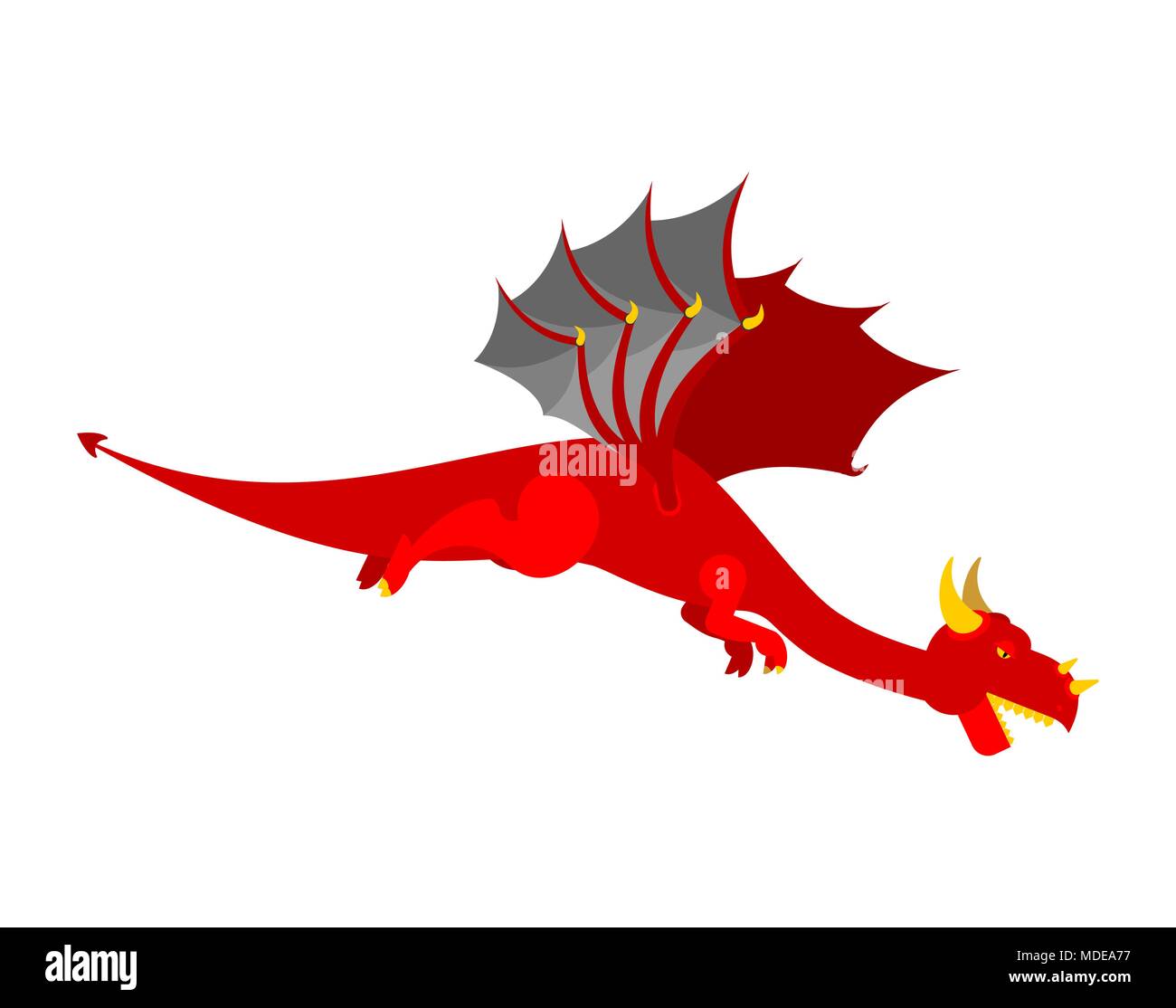 Roter Drache fliegt. Mythisches Monster mit Flügeln. Schreckliche riesiges Tier. Vector Illustration Stock Vektor