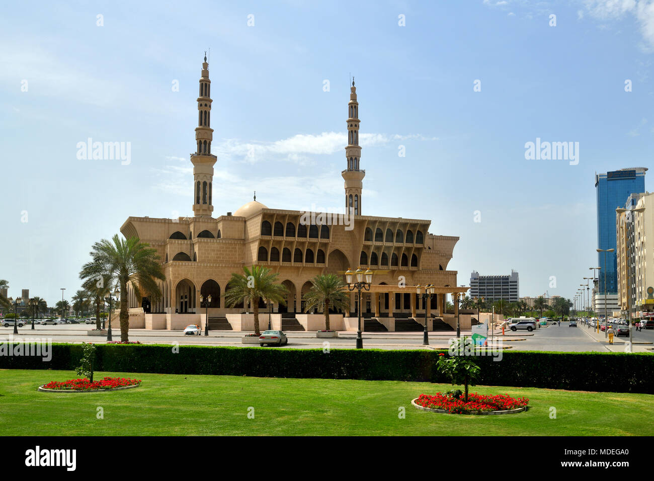Sharjah, VAE - April 8. 2018. Malik Faisal Moschee im Emirat Sharjah Stockfoto