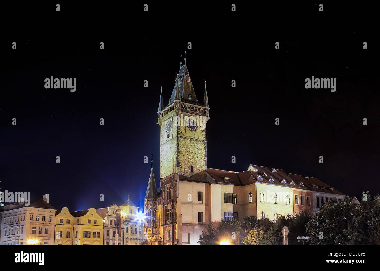 Nacht Blick auf die Astronomische Uhr auf dem Altstädter Ring in Prag Stockfoto