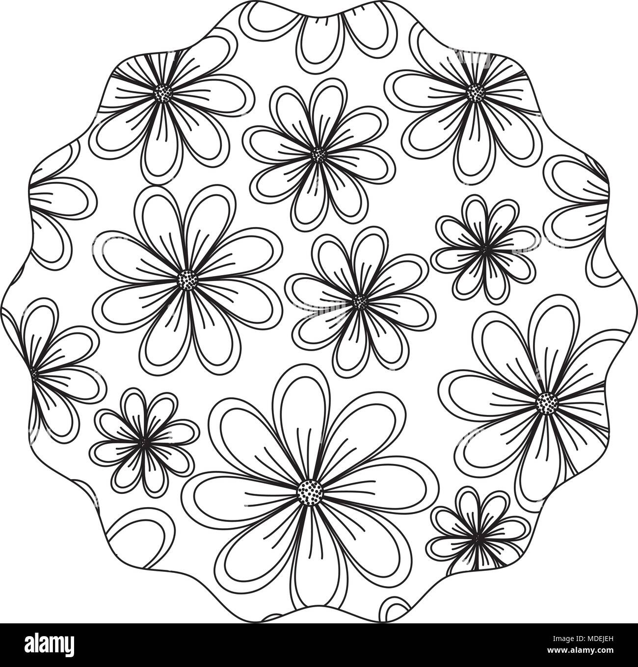 Dekorative Rahmen In Kreisform Mit Blumen Design Schwarz Weiss Design Vector Illustration Stock Vektorgrafik Alamy