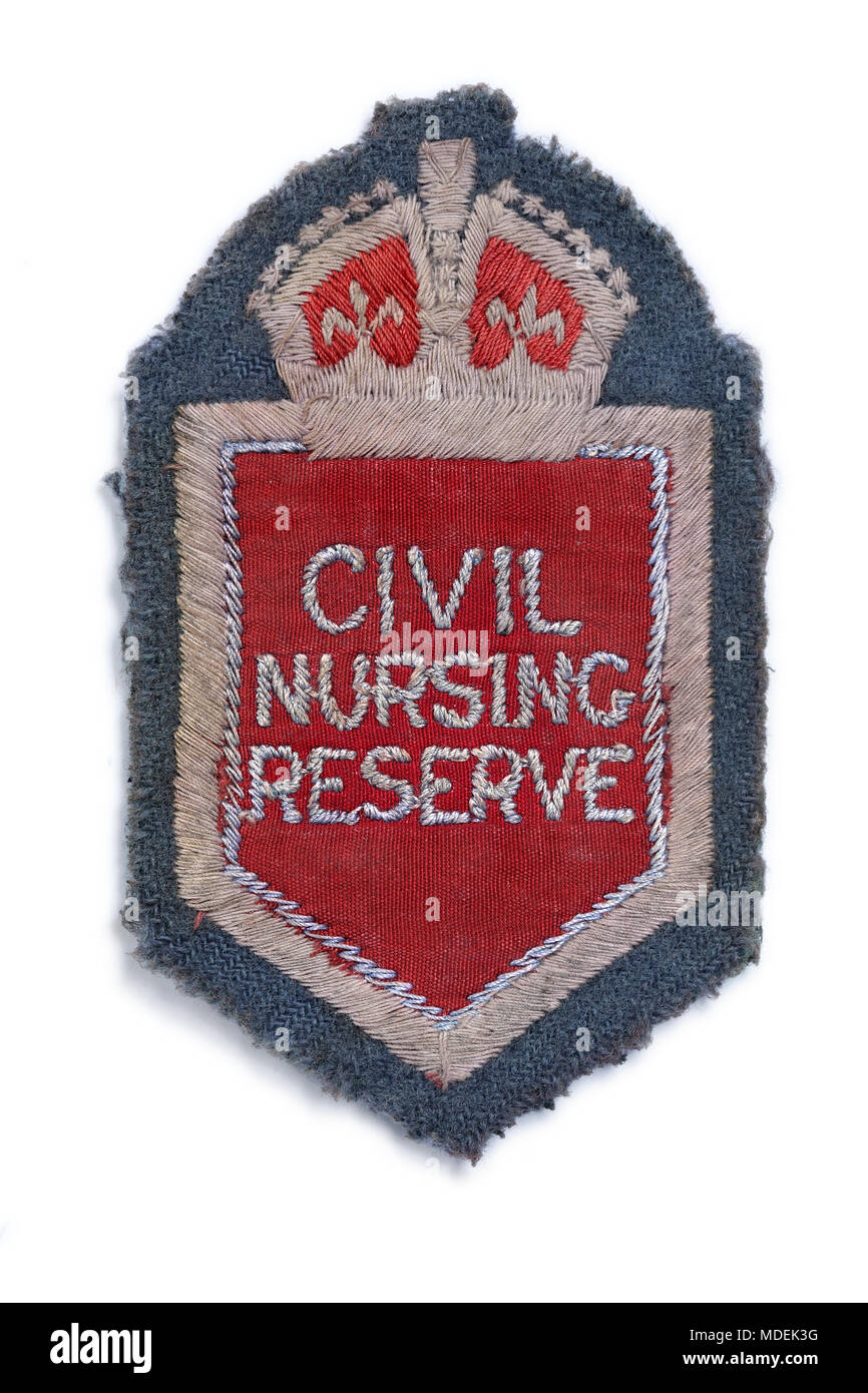 Gewebe Patch der britischen zivilen Krankenpflege Finden aus den 1940er Jahren. (Für das Nähen auf einer einheitlichen.) Stockfoto