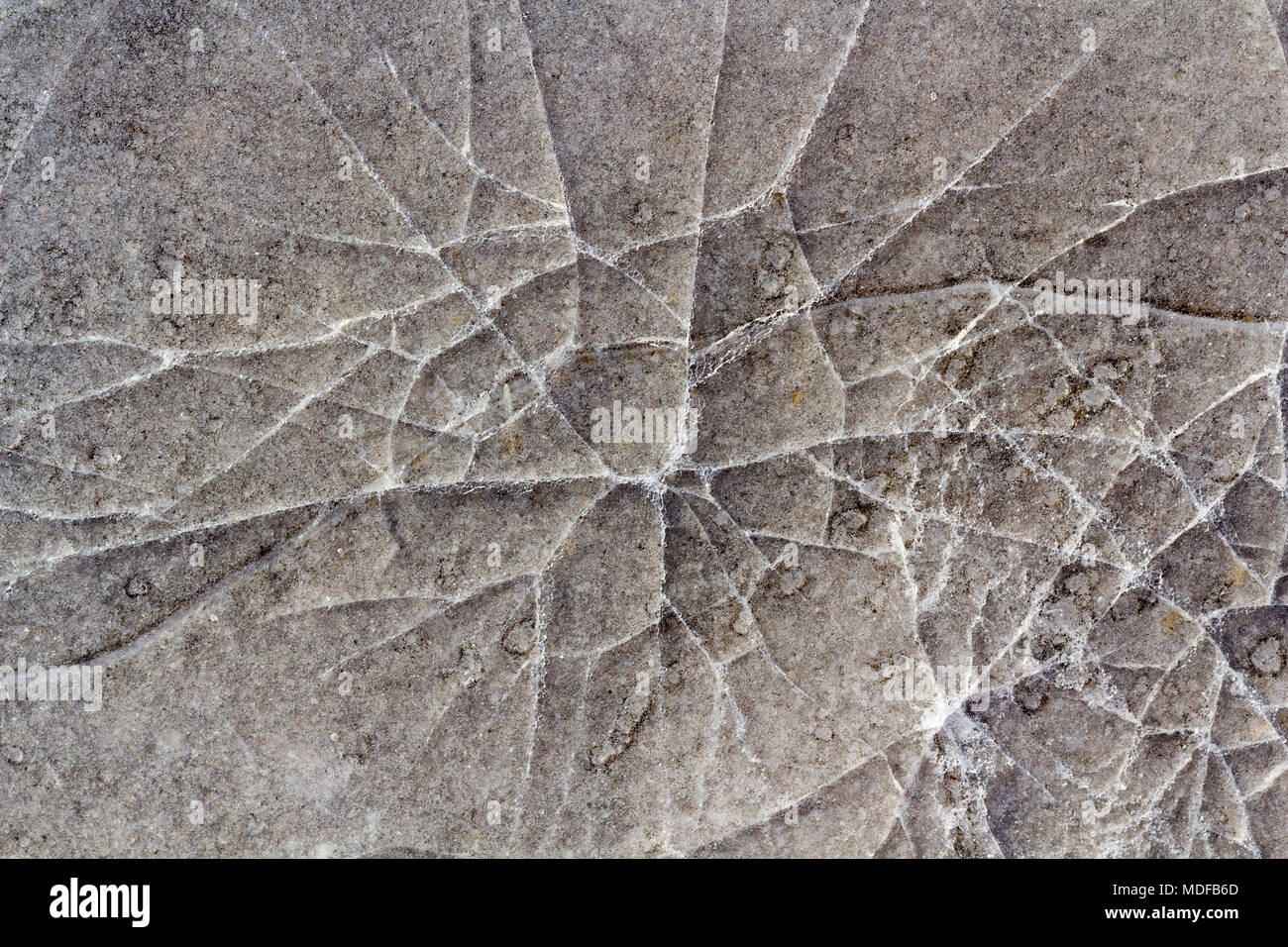 Gefrorenen Pfütze im Frühjahr an einem sonnigen Morgen. Natürliche Hintergrund Stockfoto