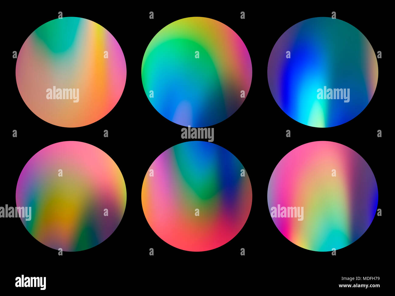 Spektrum abstrakt vaporwave holographischen kreisförmigen Designs, trendigen bunten Hintergrund in Pastelltönen Neon farbe. Für kreatives Design, CD-Cover, Poster, Plakat, Buch Stockfoto