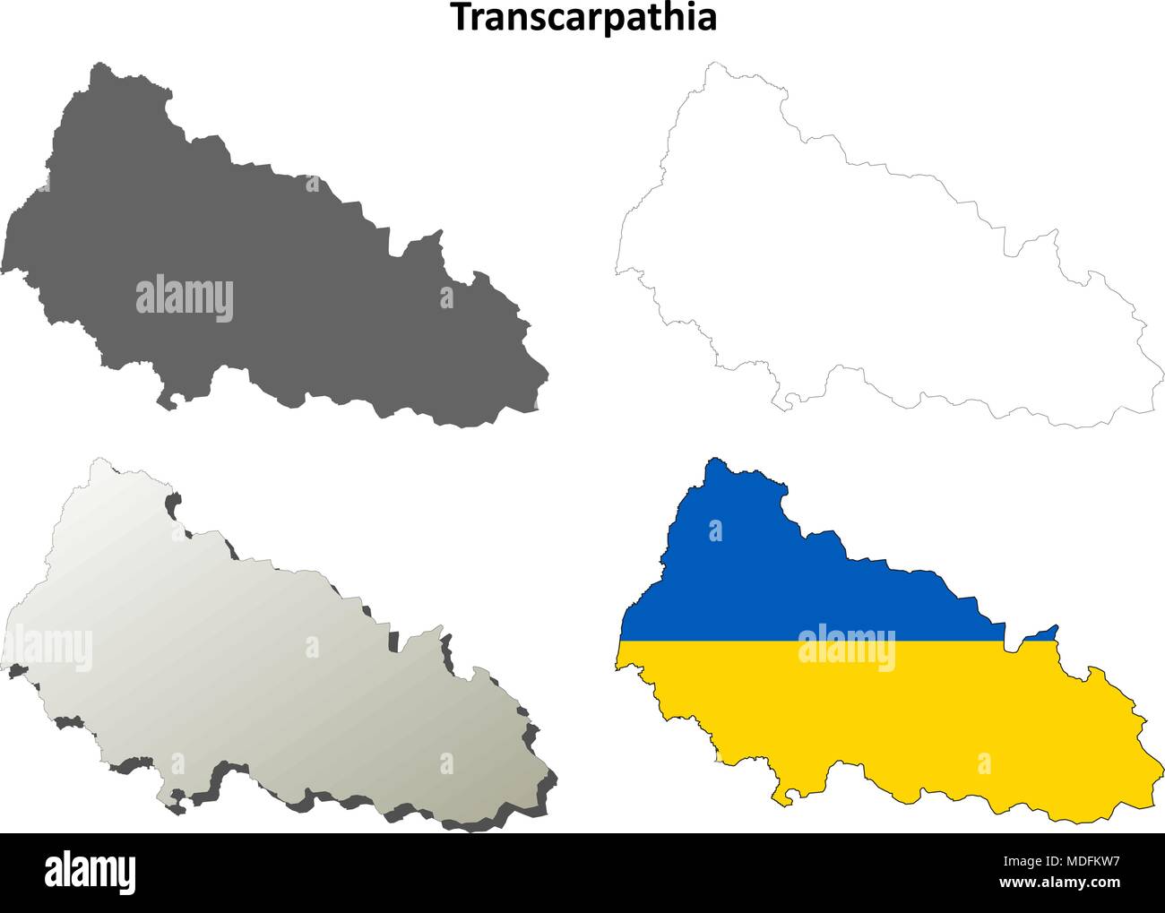 Transkarpatien leere Umriss Karte Set - ukrainische version Stock Vektor
