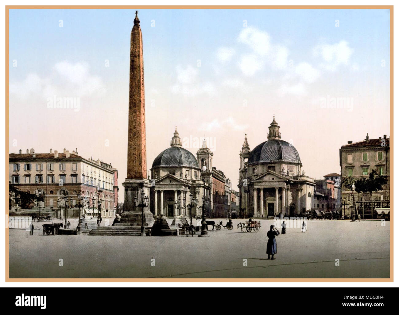 ROM PIAZZA DEL POPOLO Vintage Historic Old Photo image Piazza del Popolo, Rome, Italy, 1890-1900 Photochrom Photolithographie Chromolithographie Historic Vintage Victorian post coloring printing process Stockfoto