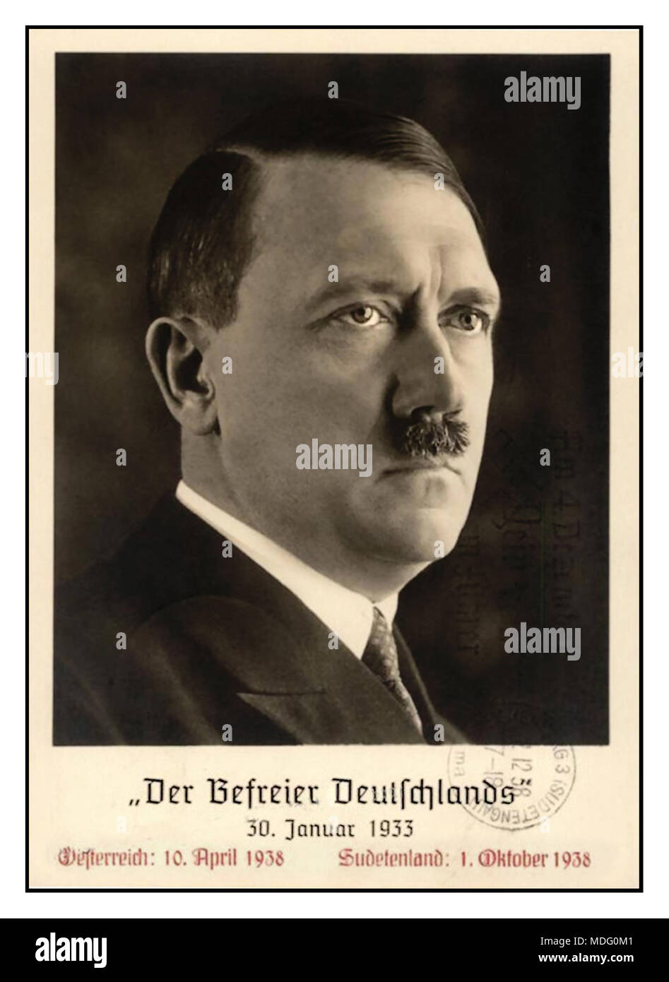 Vintage historischen NSDAP-Propaganda Portrait von Adolf Hitler "der Befreier aller Deutschland" Adolf Hitler am 30. Januar 1933 benannte Bundeskanzler von Deutschland Stockfoto
