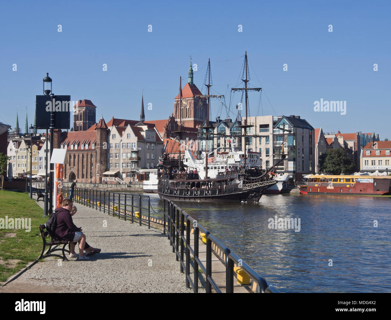 Historische Schiffe umgebaut für Sightseeing Touren auf dem Fluss Mottlau und entlang der Ostseeküste, Hafen, in der Altstadt, Danzig, Polen Stockfoto