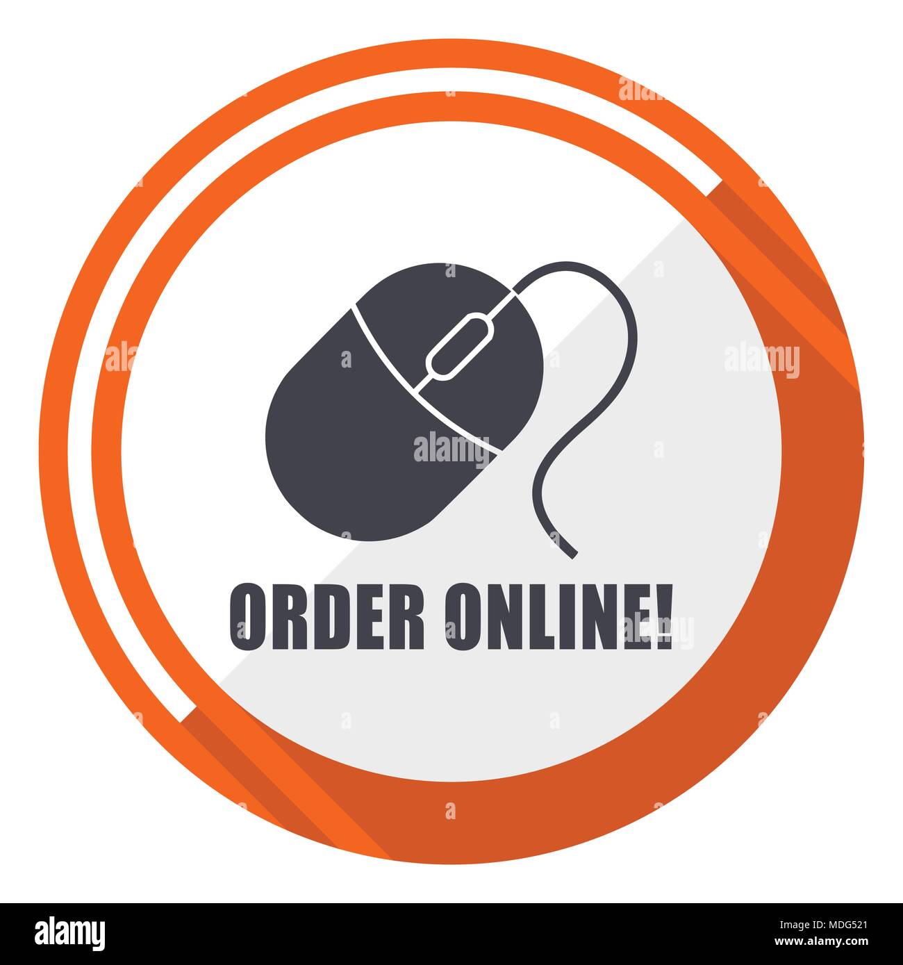 Online bestellen flache Bauform Orangefarbene runde Vektor Symbol in der Eps 10. Stock Vektor