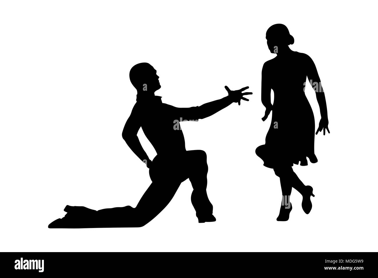 Männliche Tänzer auf einem Knie bei weiblichen Lateinamerikanischen Tanz Stockfoto