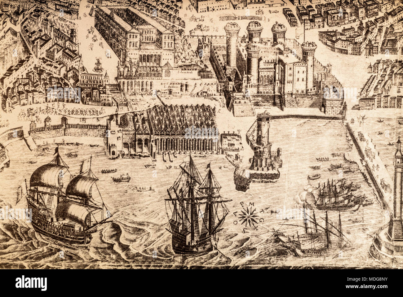 Napoli anzeigen, indem Stopendael 1653 - Kupferstich Stockfoto