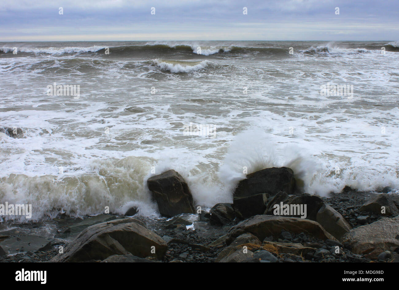 Wave Aktion am Long Beach, Lower East Chezzetcook, Nova Scotia, Kanada Stockfoto