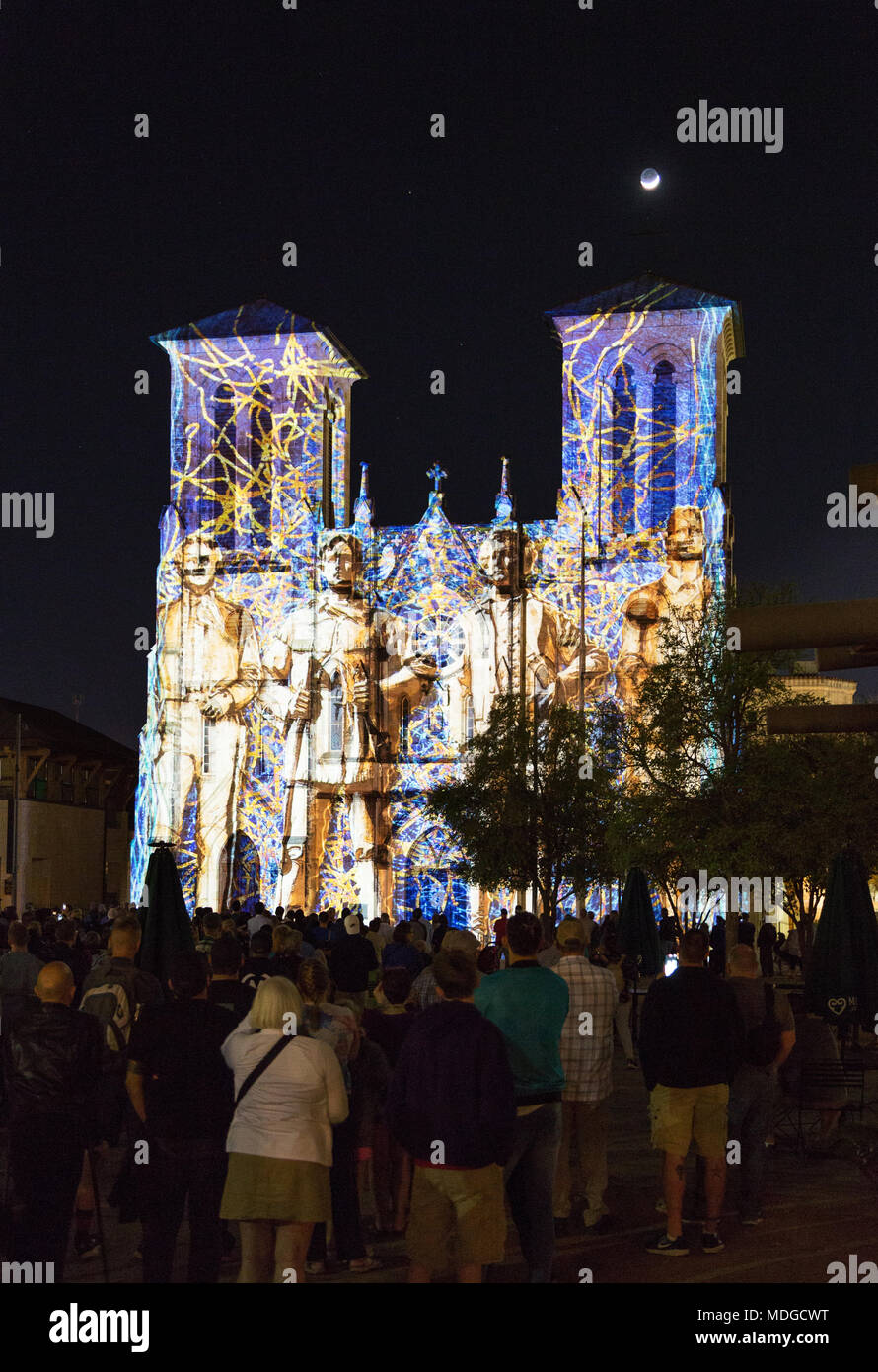 Die Saga Licht Kunst Projektion, die Kathedrale von San Fernando, San Antonio, Texas, USA Stockfoto