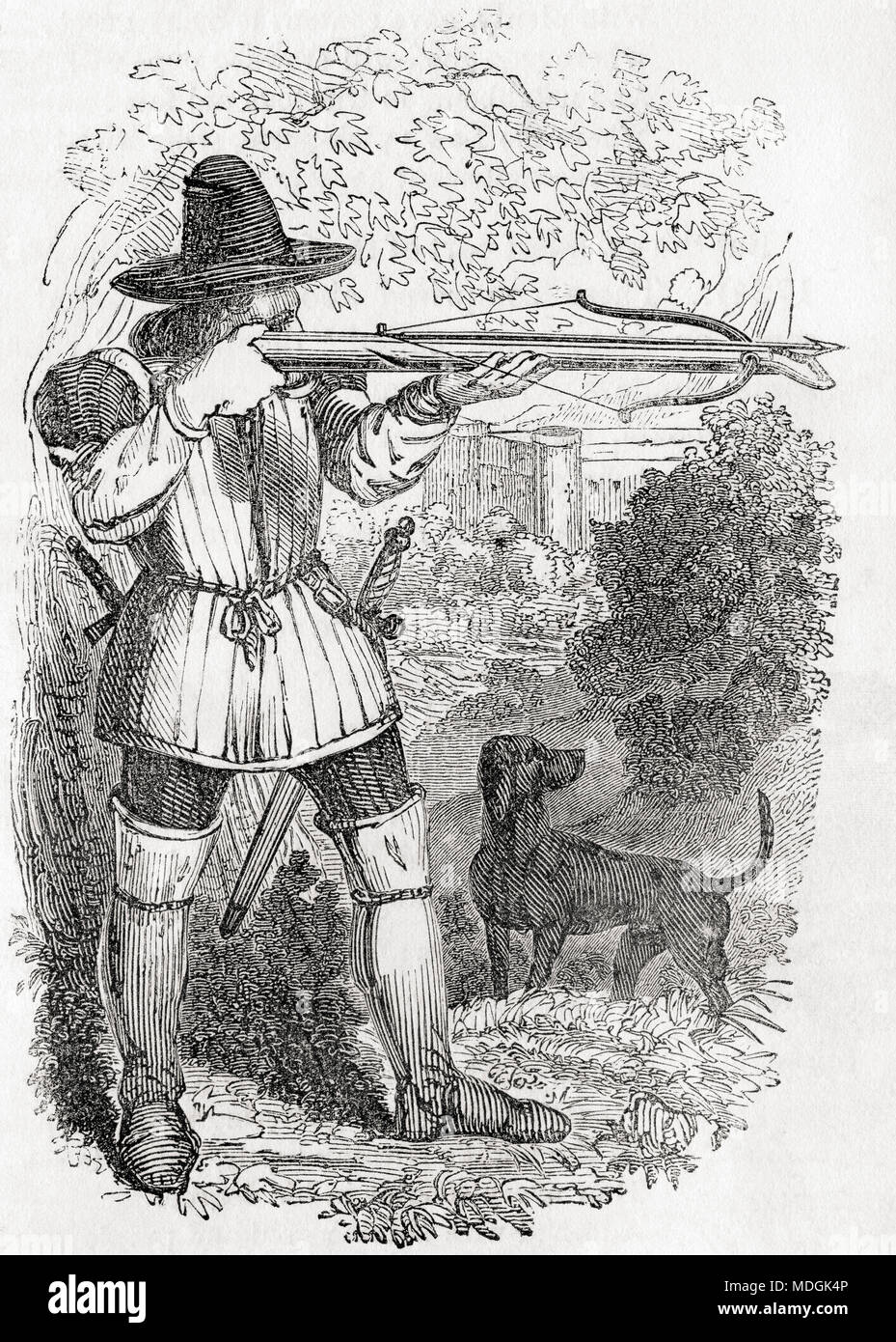 Eine crossbowman im Mittelalter. Aus Old England: eine bildliche Museum, veröffentlicht 1847. Stockfoto