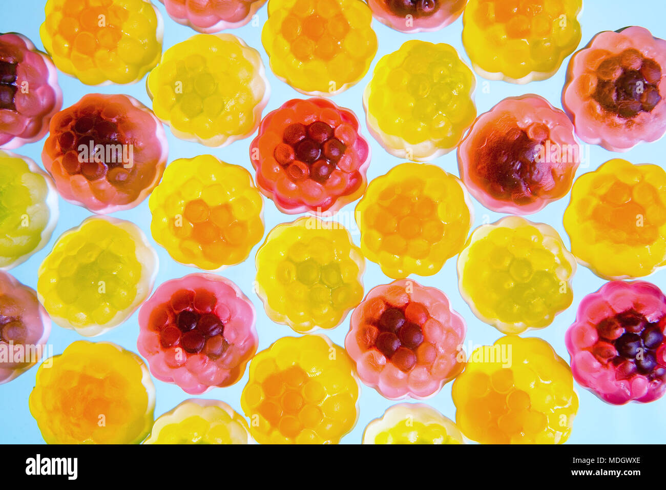 Mosaik aus bunten Obst Kaugummi Marmelade. Essen. Stockfoto