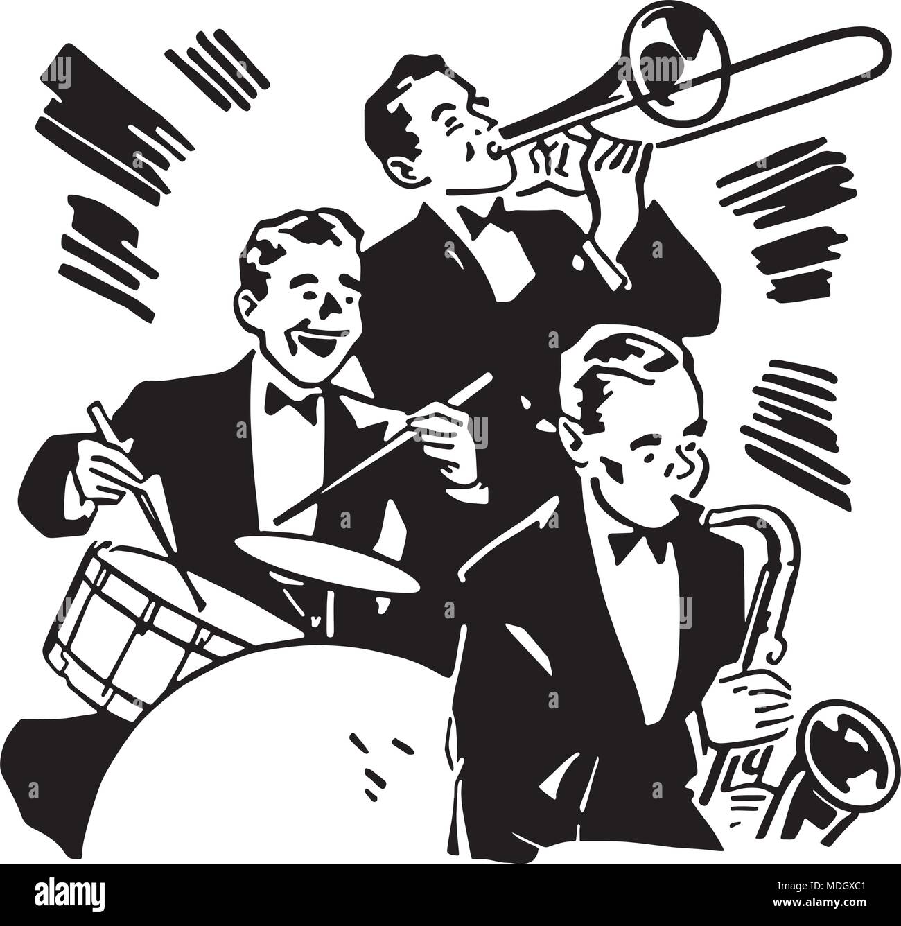 Big Band Trommeln und Hörner - Retro Clipart Illustration Stock Vektor
