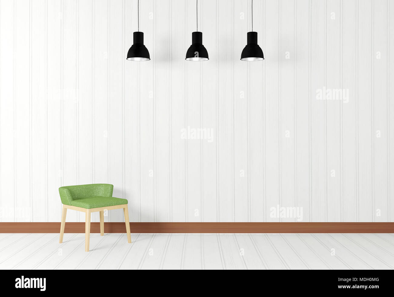 Weiße Inneneinrichtung im minimalistischen Stil mit Stuhl Stockfoto