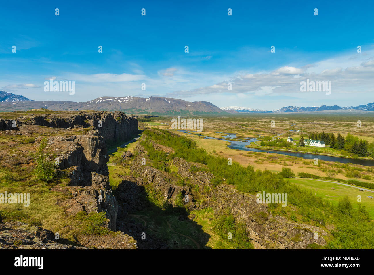 Blick über die Kontinentale Wasserscheide bei Thingvellir ; Island Stockfoto
