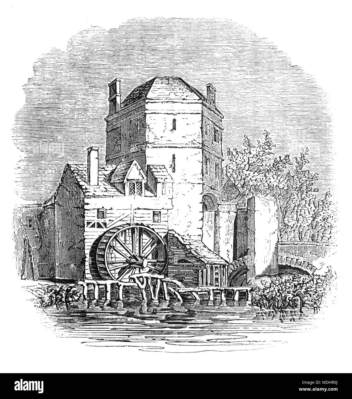 Der Turm an der Seite der Torheit Brücke über die Themse, Oxford, Oxfordshire, England, in dem das 13. Jahrhundert alchemist Roger Bacon sagte wird gelebt und gearbeitet. 'Friar's Speck Studie" stand über dem nördlichen Ende der Brücke bis 1779, wenn es entfernt wurde, die Straße zu verbreitern. Stockfoto