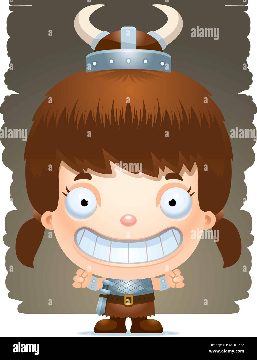 Ein Cartoon Illustration eines Mädchens Barbar lächelnd. Stock Vektor