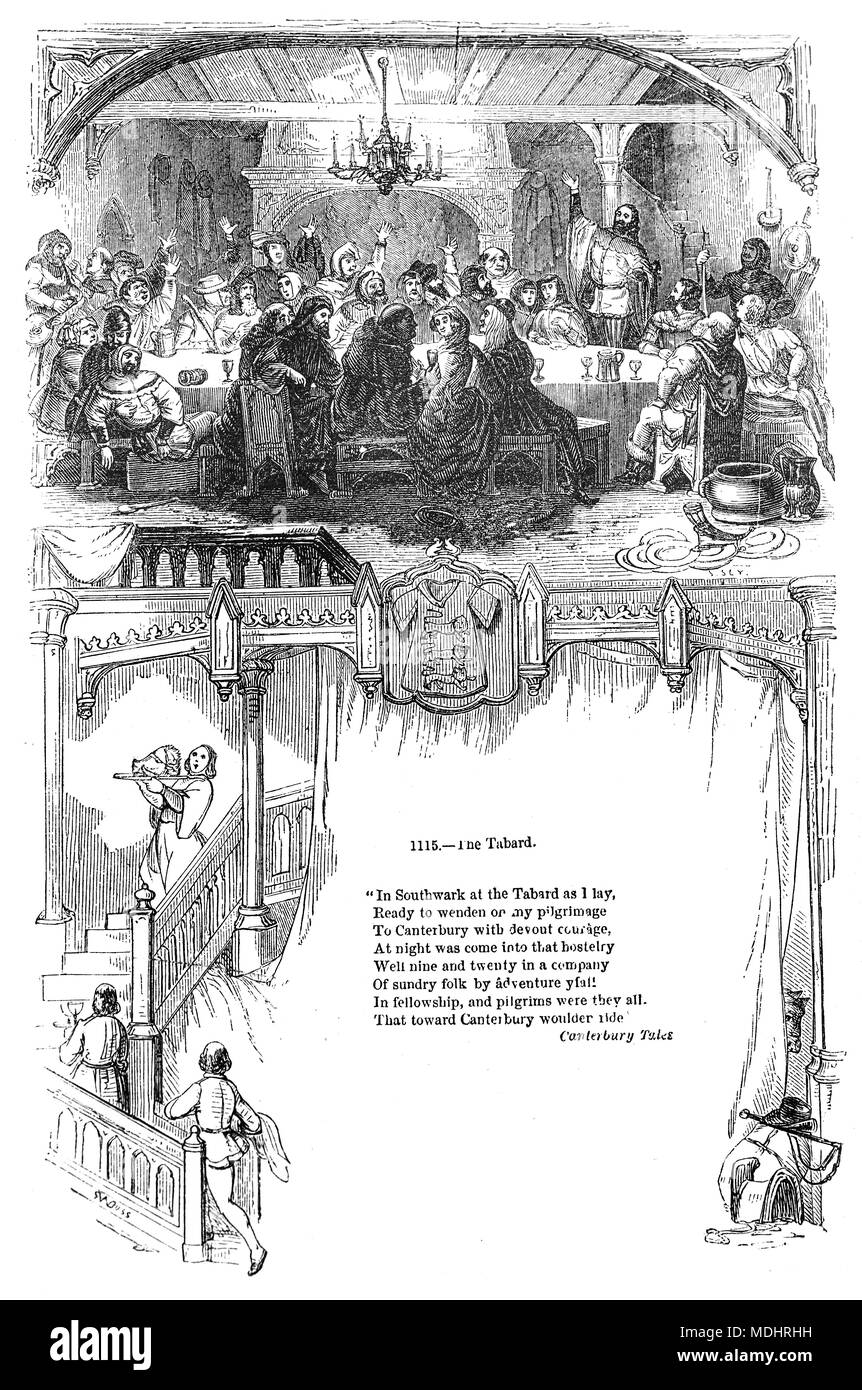 Abendessen im Waffenrock, einem historischen Gasthaus, auf der Ostseite der Borough High Street, Southwark stand. Die Herberge wurde im Jahr 1307 gegründet und an der alten Hauptstraße, die südlich von London stand. Es war der Ort, an dem die Pilger auf ihrem Weg nach Canterbury met in der 1380 s in Geoffrey Chaucer's Canterbury Tales. Stockfoto