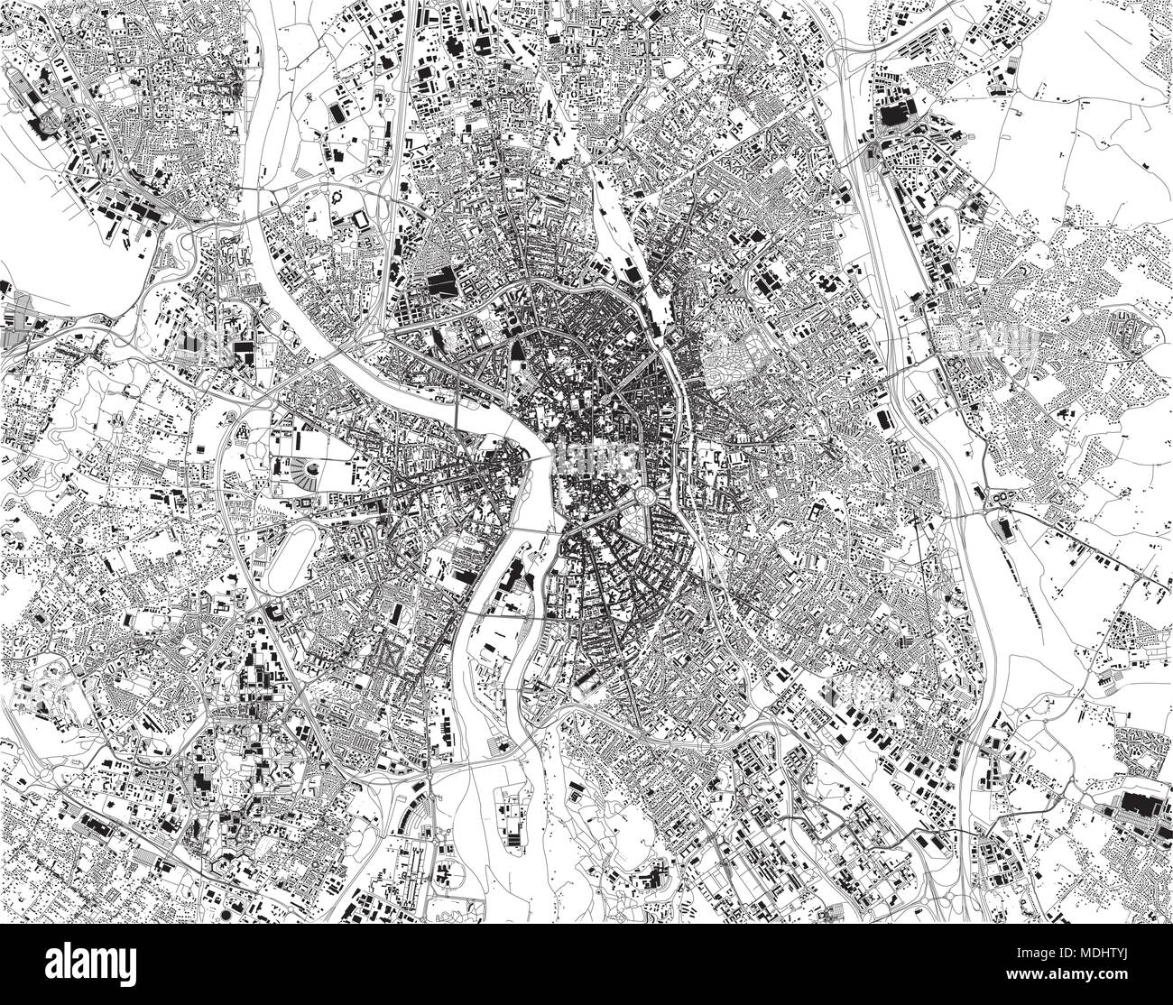 Toulouse ist die Hauptstadt des französischen Departements Haute-Garonne, Karte, Satellit der Stadt, die Straßen und Häuser, Frankreich Stock Vektor