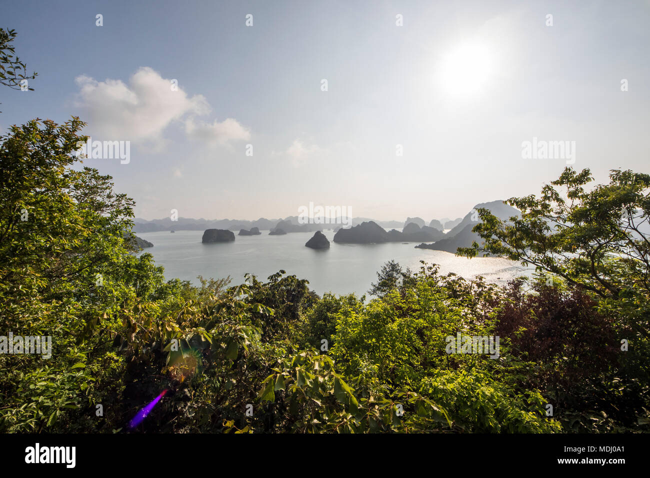 Blick auf die Kalkstein Karst und Inseln von Ha Long Bay, als von Titov Insel gesehen; Quang Ninh, Vietnam Stockfoto