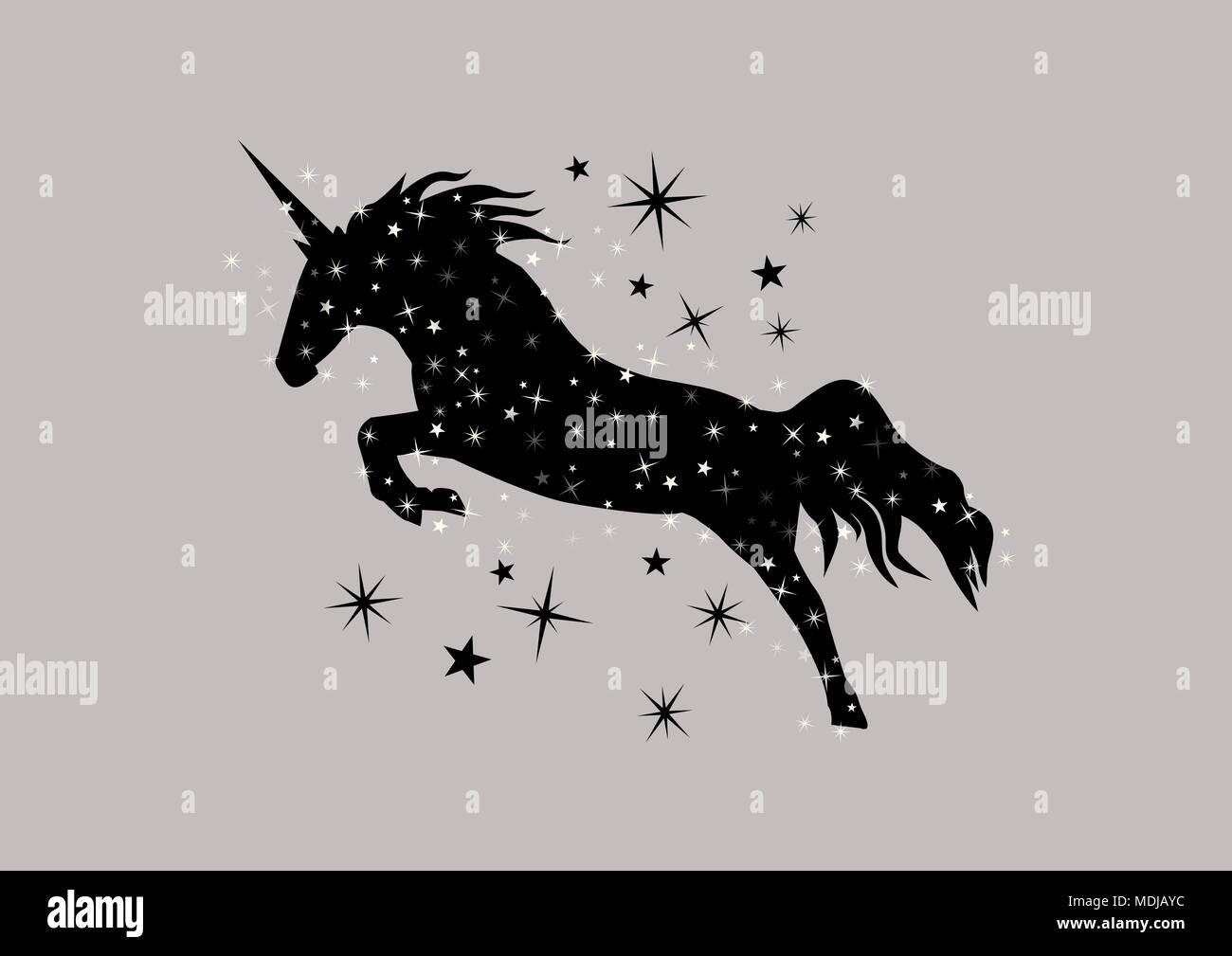 Schwarzes Einhorn Silhouette Mit Sternen Stockfotografie Alamy