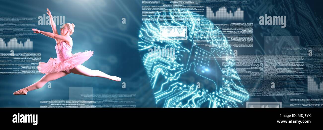 Ballet Dancer tanzen mit digitaler Technologie Schnittstelle Stockfoto