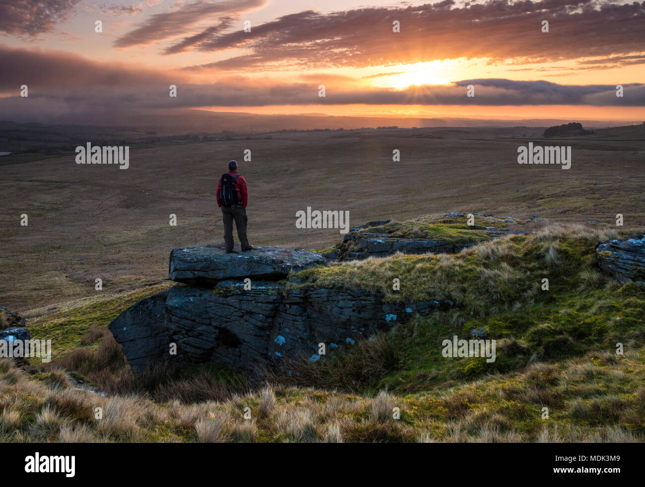 Goldsborough, Teesdale, County Durham. Freitag, 20. April 2018. UK Wetter. Es war ein schöner Pastellfarbenen sunrise den Tag im Norden von England zu beginnen, da ein warmer Frühlingstag prognostiziert wird. David Forster/Alamy leben Nachrichten Stockfoto
