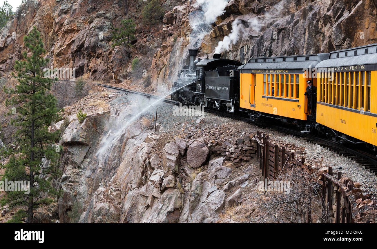 Durango und Silverton Schmalspurbahn in Durango durch San Juan Wald, Colorado, USA Reisen Stockfoto