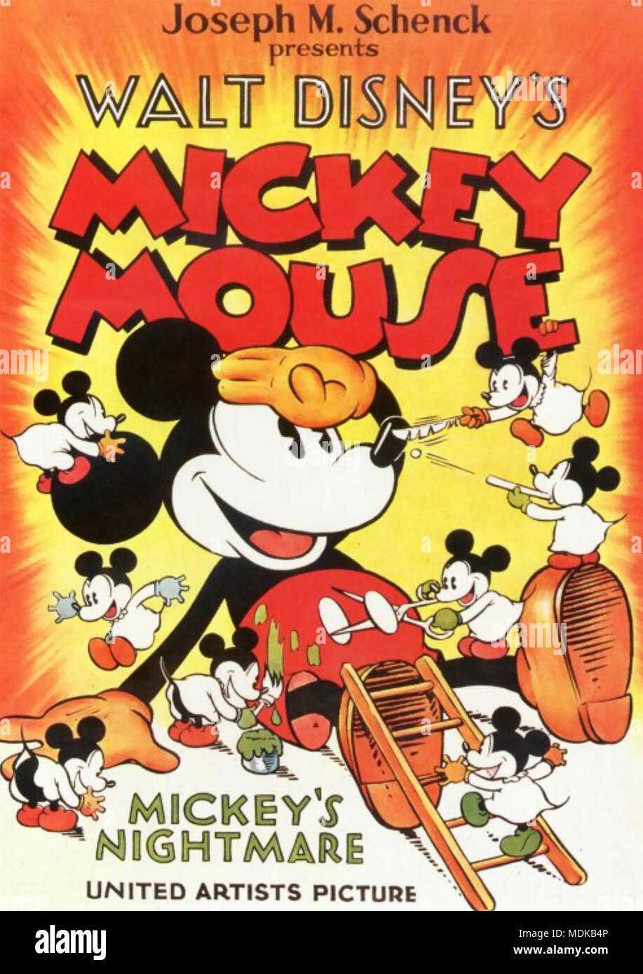 MICKEY'S NIGHTMARE 1932 Walt Disney Cartoon Stockfoto