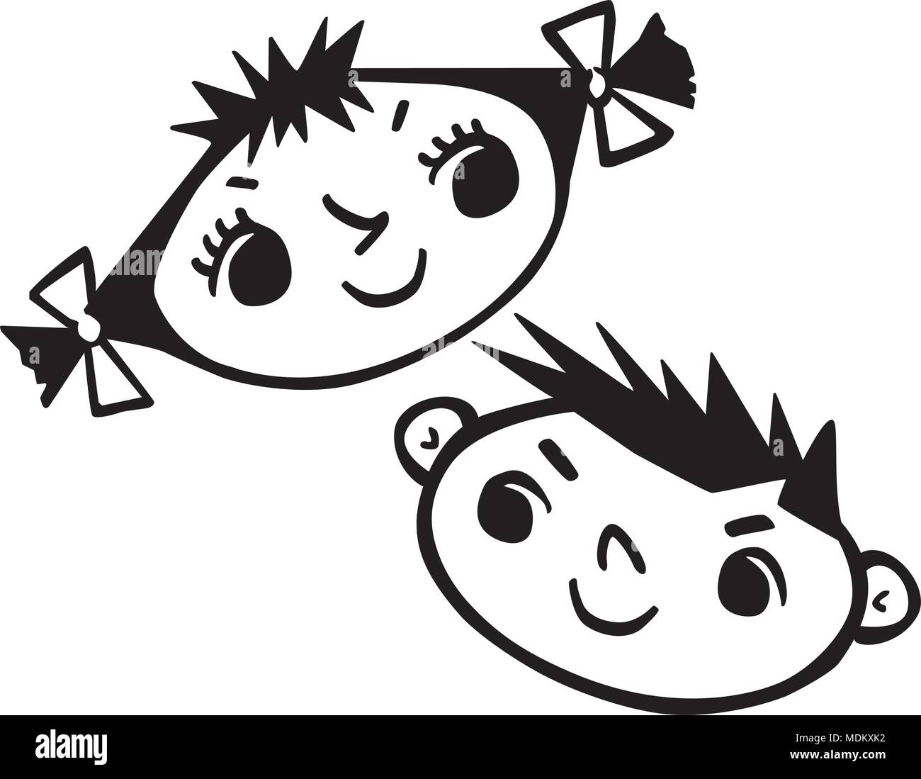 Junge Und Madchen 3 Retro Clipart Illustration Stock Vektorgrafik Alamy