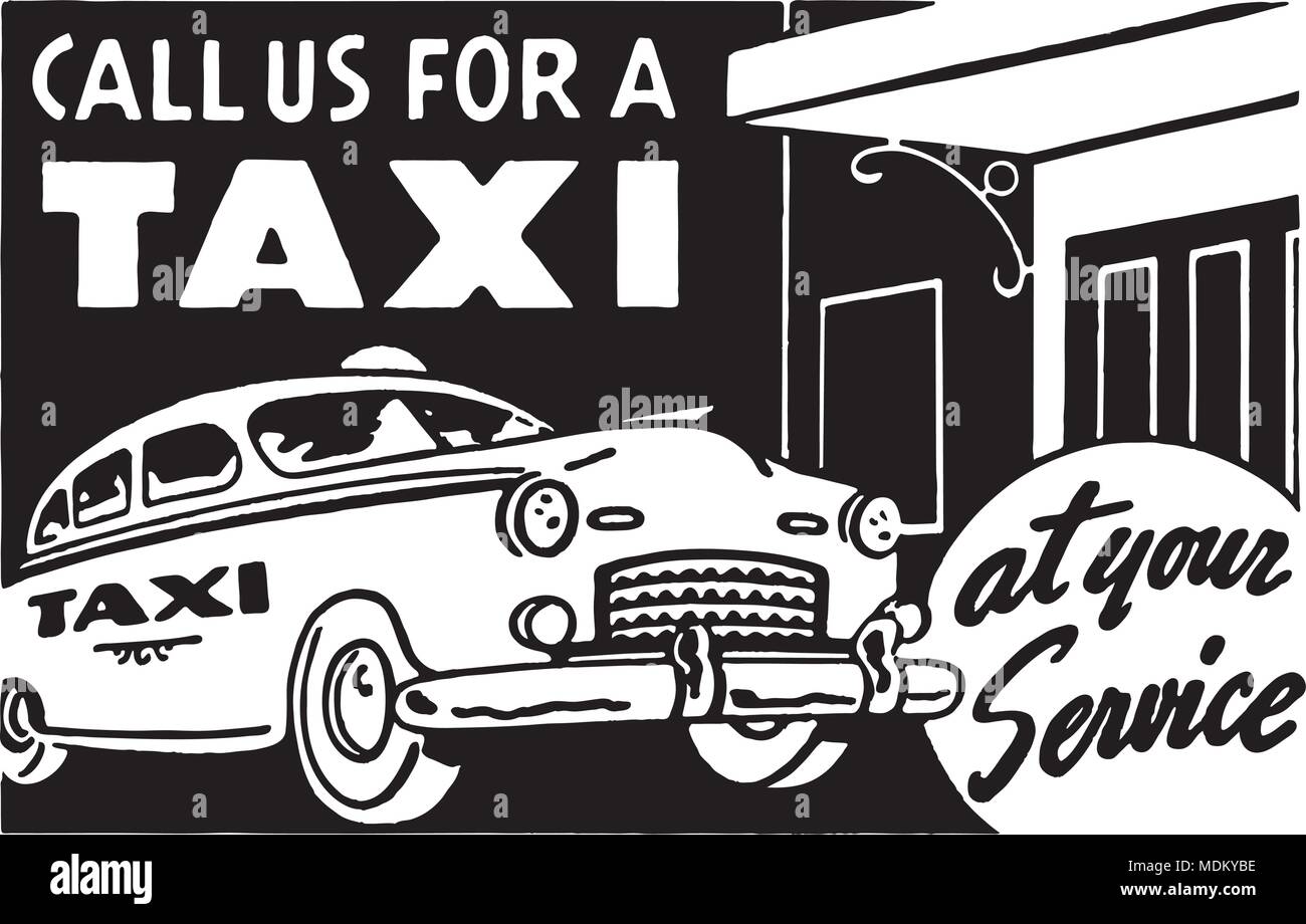 Rufen Sie uns für ein Taxi - Retro Ad Kunst Banner Stock Vektor