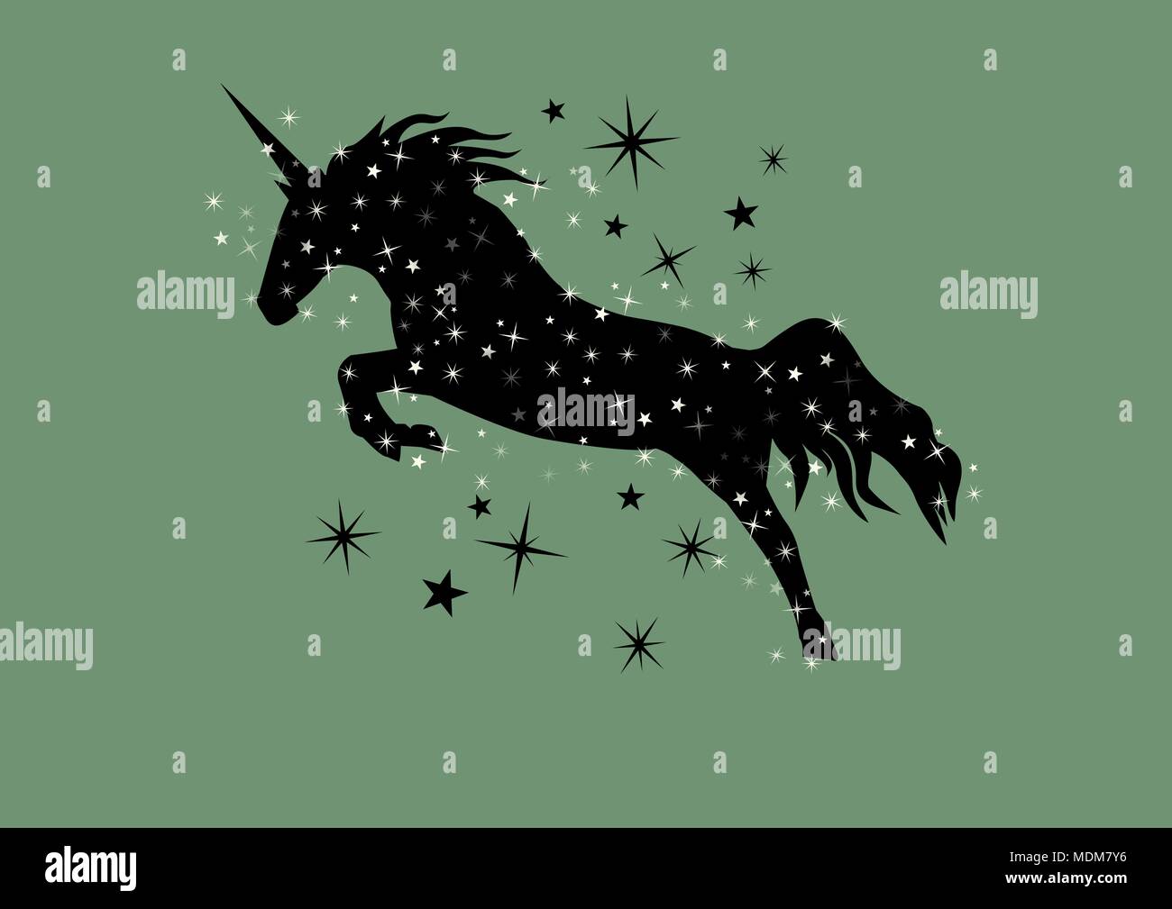 Schwarzes Einhorn Silhouette Mit Sternen Stockfotografie Alamy