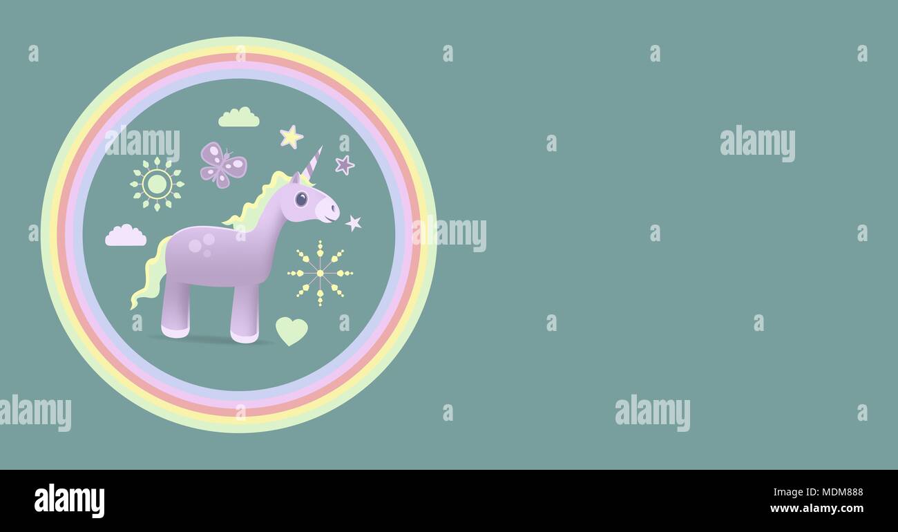 Einhorn Abbildung in Rainbow Kreis mit leeren Raum Stockfoto