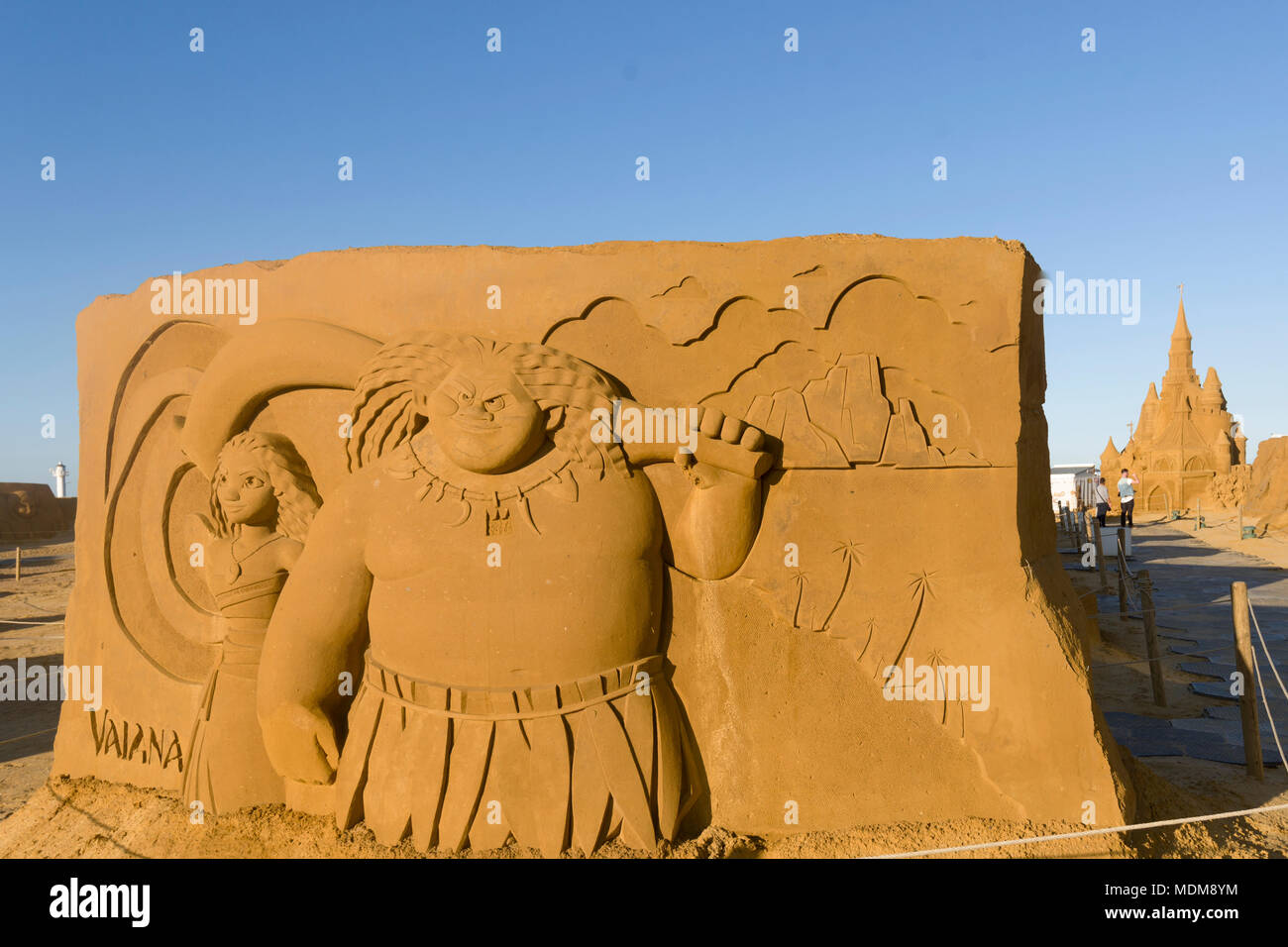 Oostende, Belgien Disney themed Sandburgen, Disney Sand, feiert das Jubiläum von Disneyland Paris am Strand in Ostende, Stockfoto