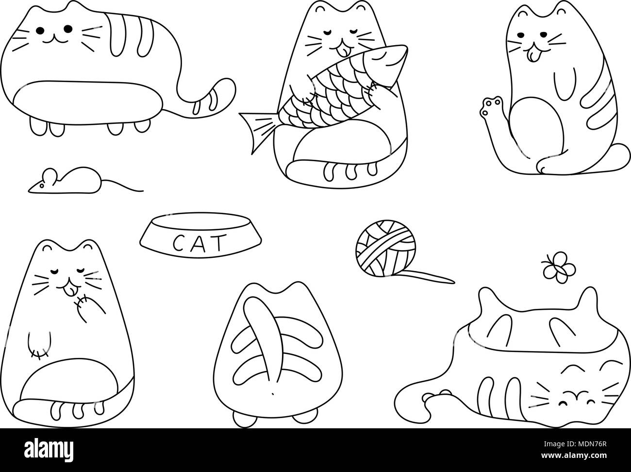 Vektor Bild mit lustigen Hand gezeichnete Katzen. Tiere Vector Illustration mit niedlichen weißen Kätzchen. Stock Vektor