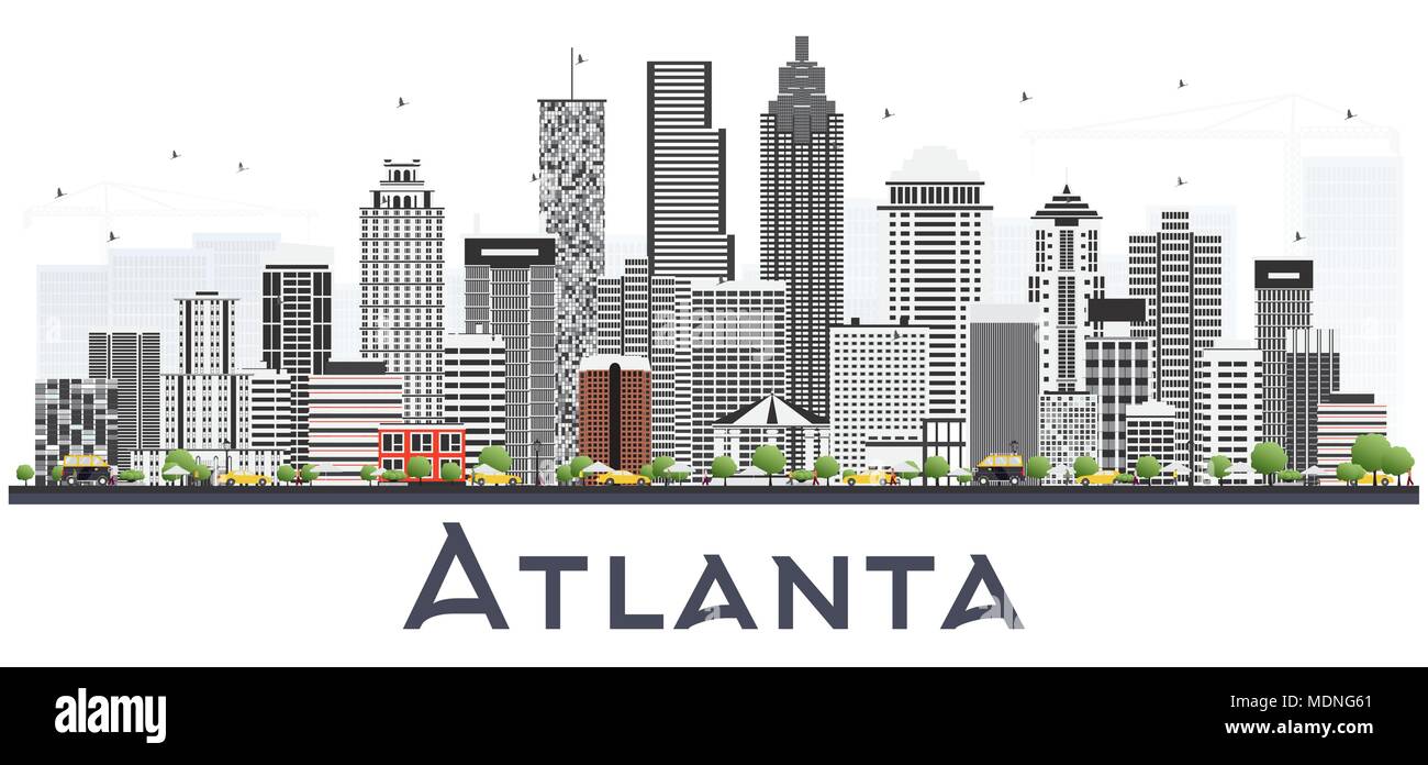 Atlanta Georgia USA Skyline der Stadt mit grauen Gebäude isoliert auf Weiss. Vector Illustration. Business Travel und Tourismus Konzept mit modernen Gebäuden Stock Vektor