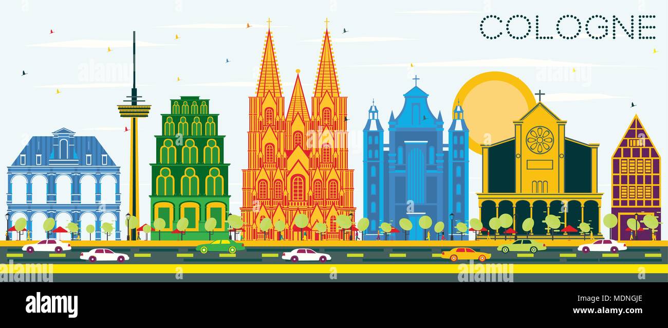 Köln Deutschland Skyline der Stadt mit Gebäuden und blauer Himmel. Vector Illustration. Business Travel und Tourismus Konzept mit historischer Architektur Stock Vektor