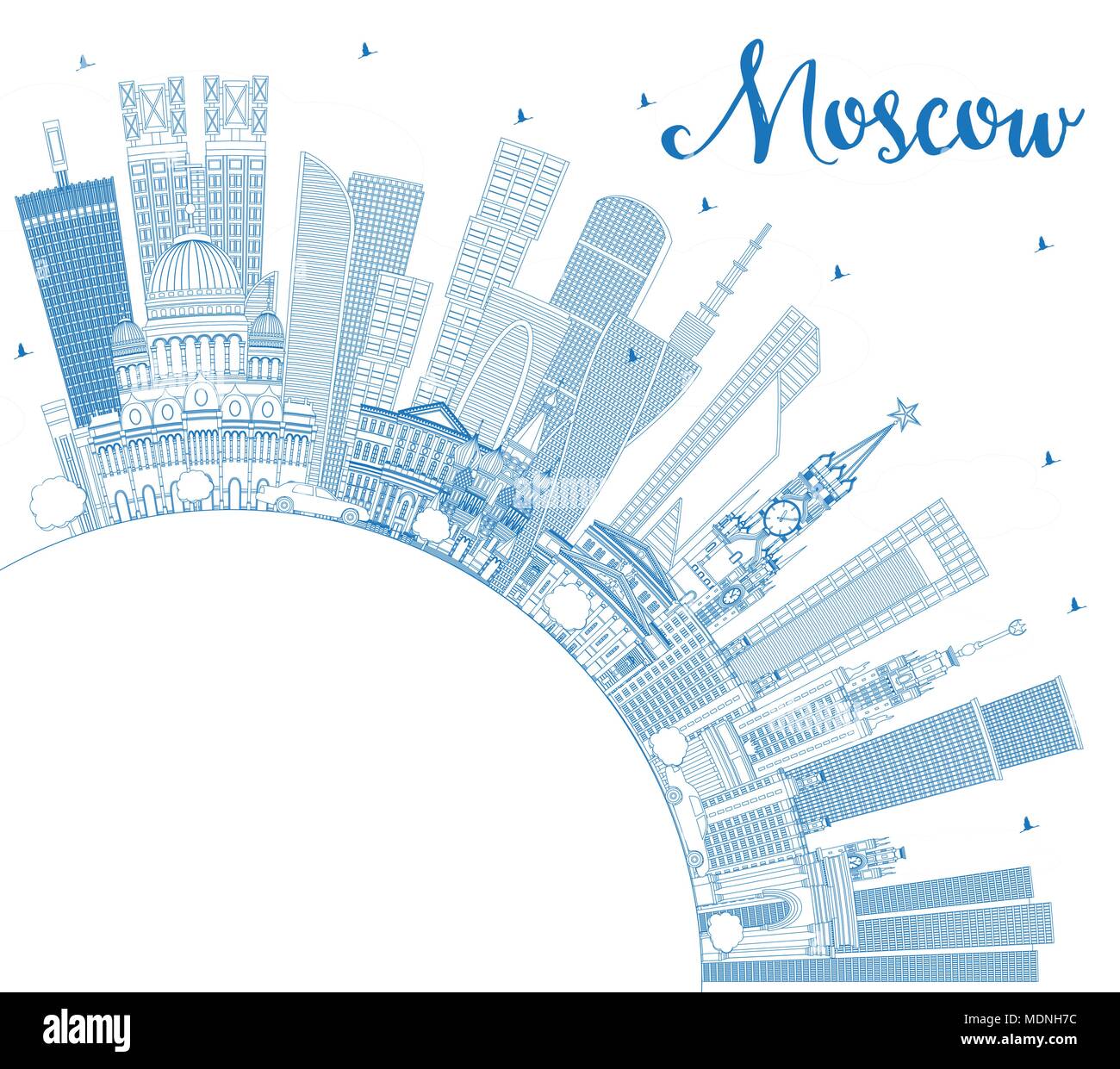 Umrisse Moskau Russland Skyline mit blauen Gebäude und Kopieren. Vector Illustration. Stock Vektor