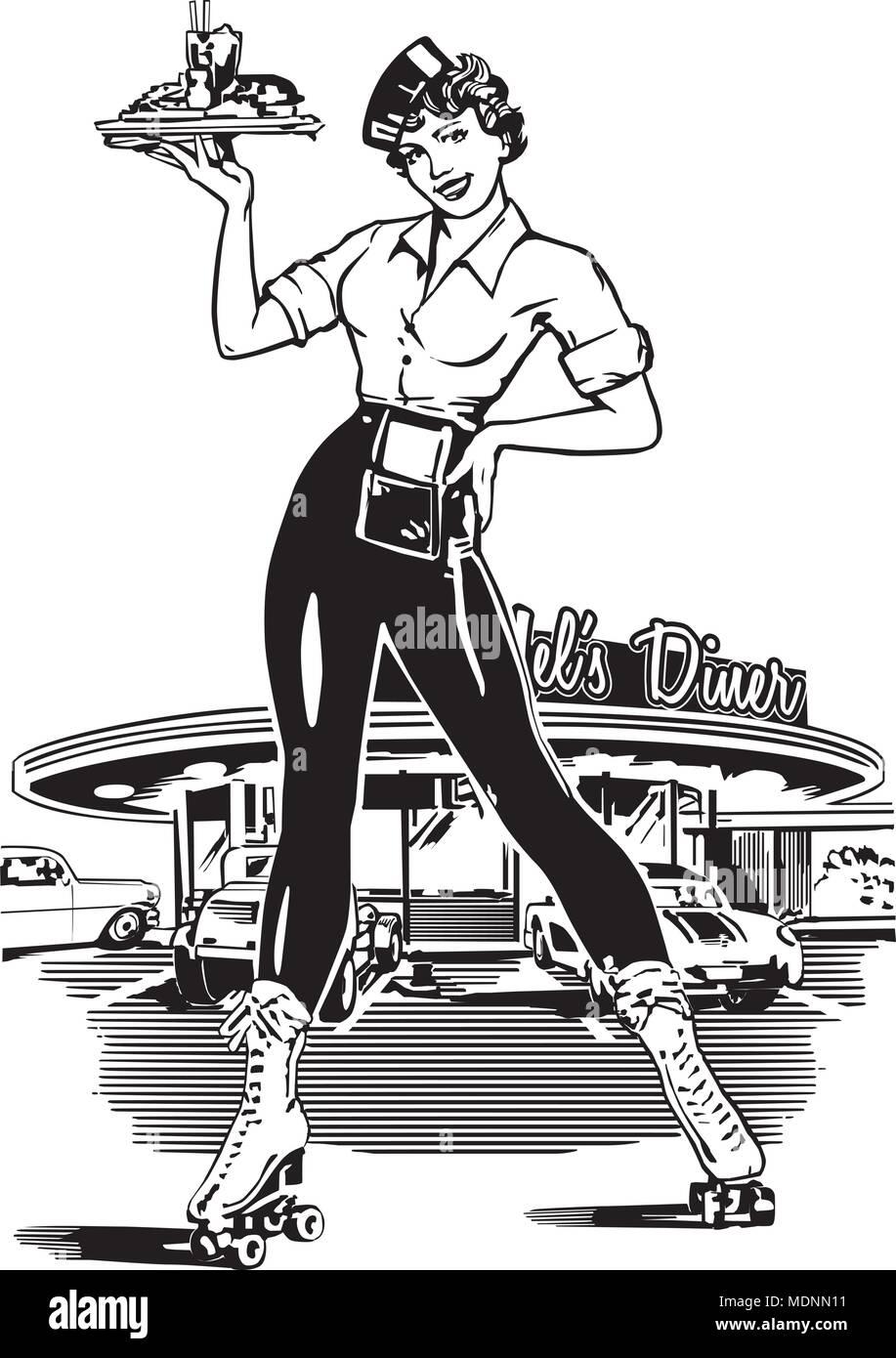 Carhop 2 - Retro Clipart Illustration Stock Vektor