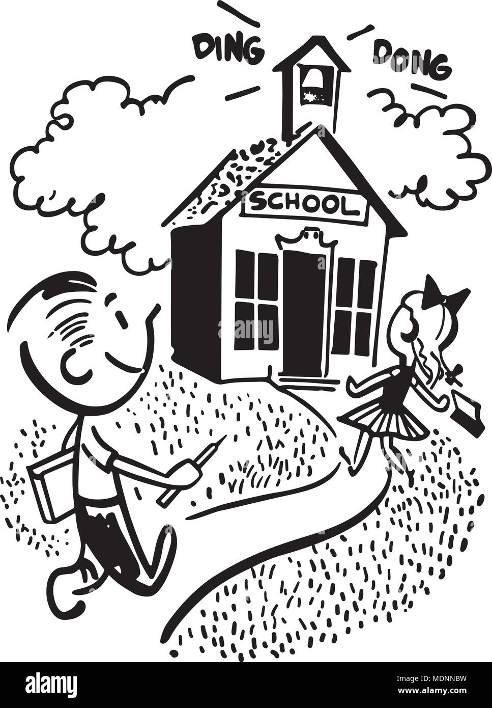 Kinder in die Schule gehen - Retro Clipart Illustration Stock Vektor