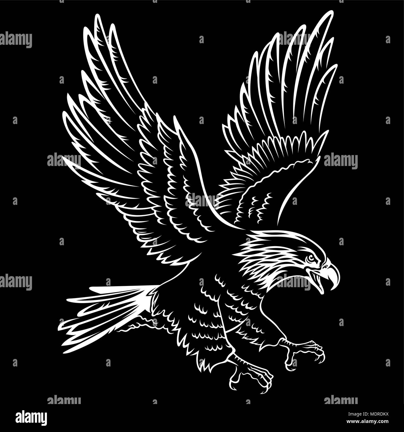 Weißkopfseeadler Silhouette auf Schwarz isoliert. Dieser Vektor Abbildung kann als Druck auf T-Shirts, Tattoo Element oder andere Zwecke verwendet werden. Stock Vektor