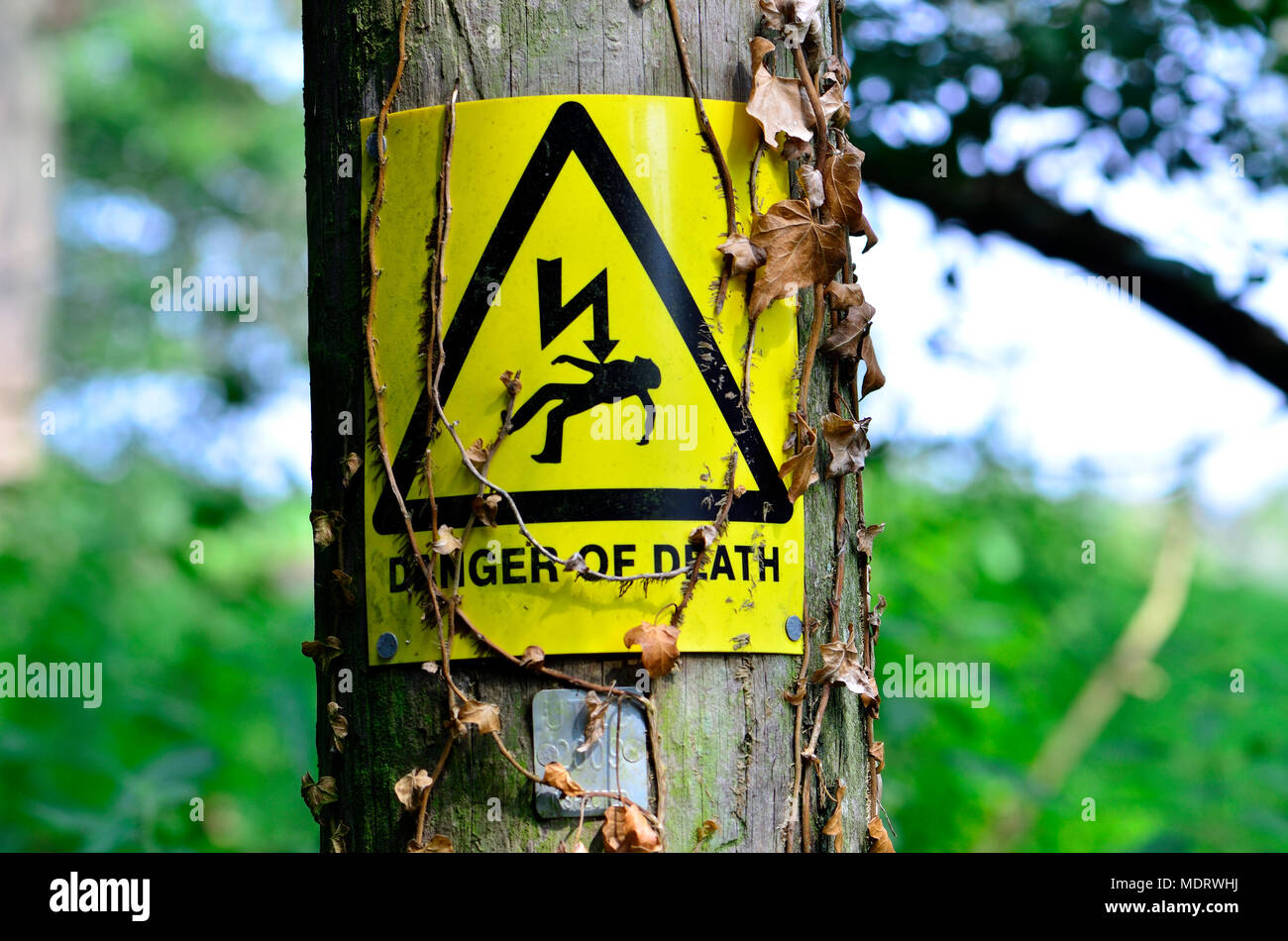 Die Gefahr des Todes Zeichen auf einer Stange in der Landschaft Stockfoto