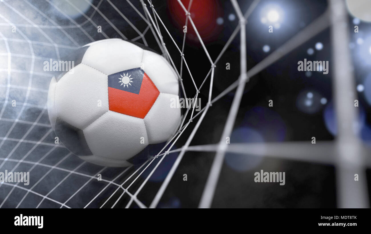 Sehr realistische Wiedergabe von einem Fußball mit der Flagge von Taiwan im Netz. (Serie) Stockfoto