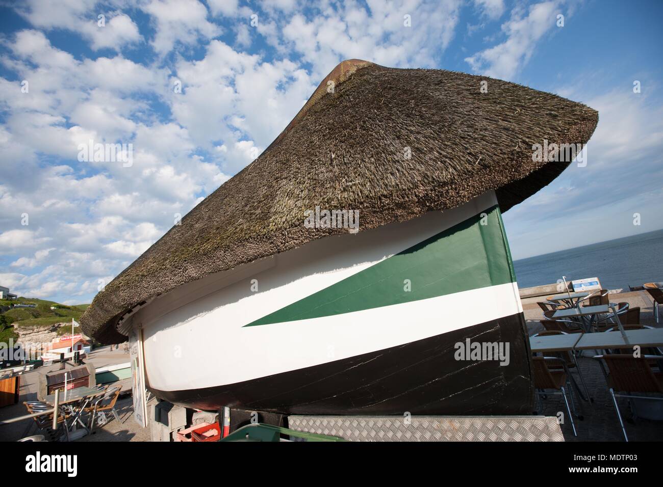 Frankreich, Region Haute-Normandie, Seine Maritime, Hautes Falaises Land, Etretat, Strand, Doris, Boot segelt, Boot, Stockfoto