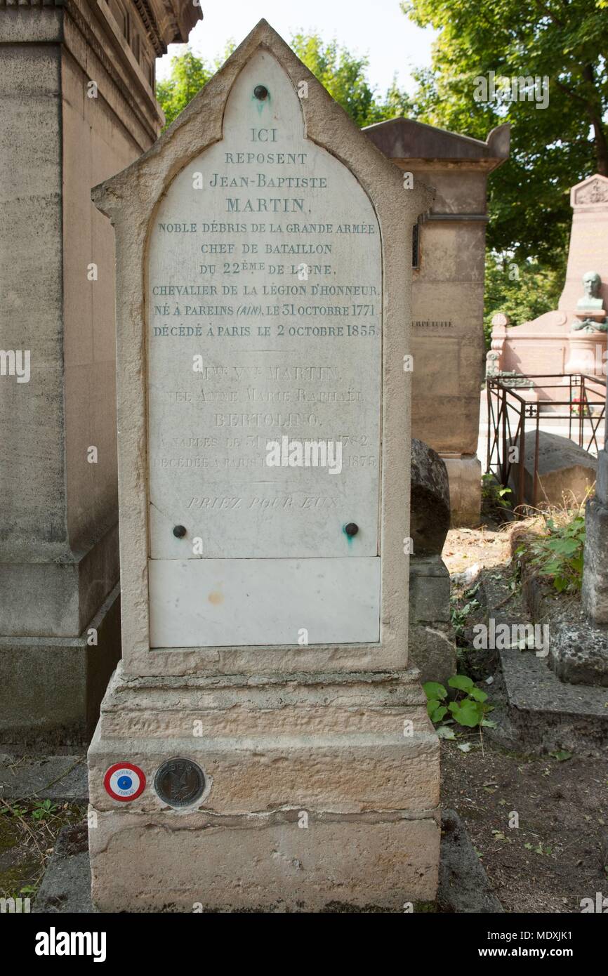 Paris, Pere Lachaise Friedhof, 26 Division, Grab von Jean-Baptiste Martin, Soldat der Grande Armée Napoleons I. Stockfoto