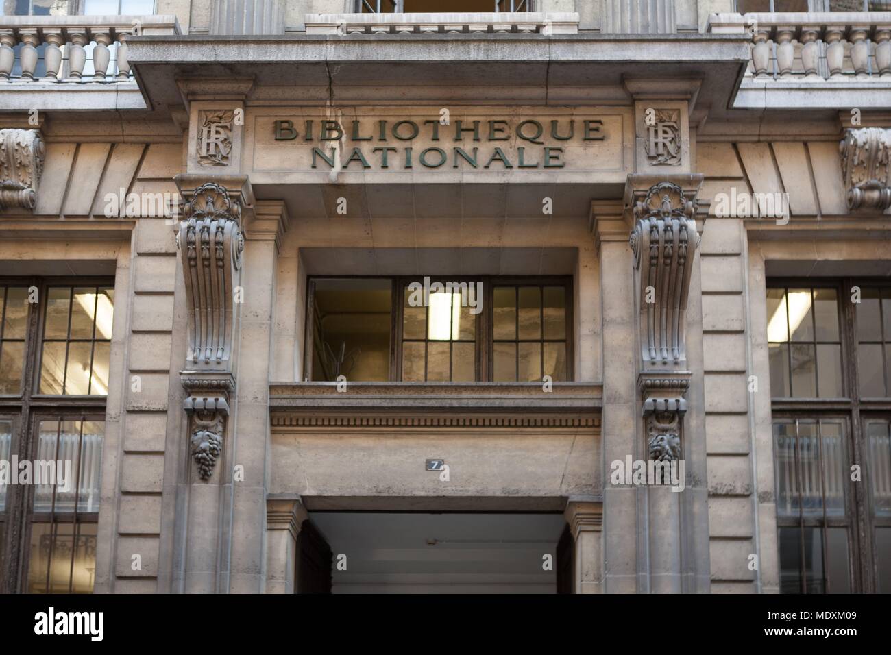 Paris, Rue de Richelieu, Fassade de la Bibliothèque Nationale de France (BNF) Richelieu, Stockfoto